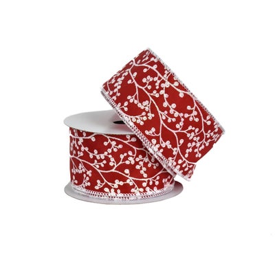 Red with White WInter Berries Ribbon