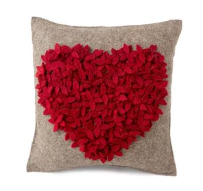 Handmade Pillow with Red Heart on Gray