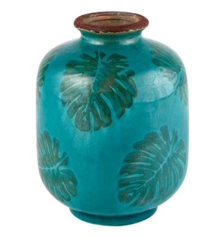 Tropical Leaf Teal Vase